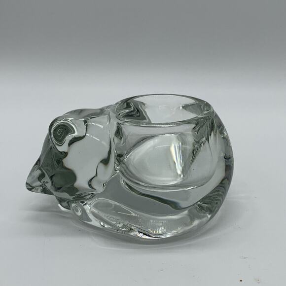 Vtg Indiana Glass Clear Sleeping Kitty Cat Votive Tealight Holder Paper Weight - Picture 2 of 11